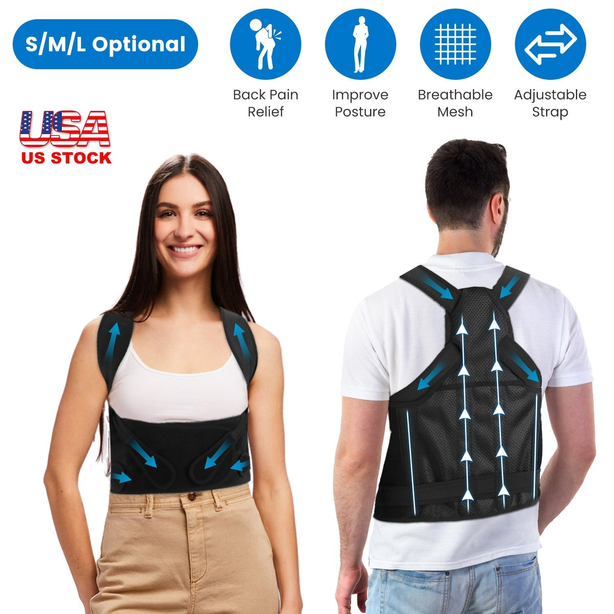 Posture Corrector for Women Men Adjustable Back Brace Posture Trainer Improve Hunchback Slouching Kyphosis Correction Invisible Under Clothes Upper Ba